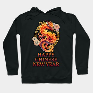 Happy Chinese New Year: Fiery Dragon Fantasia in Red & Orange Hoodie